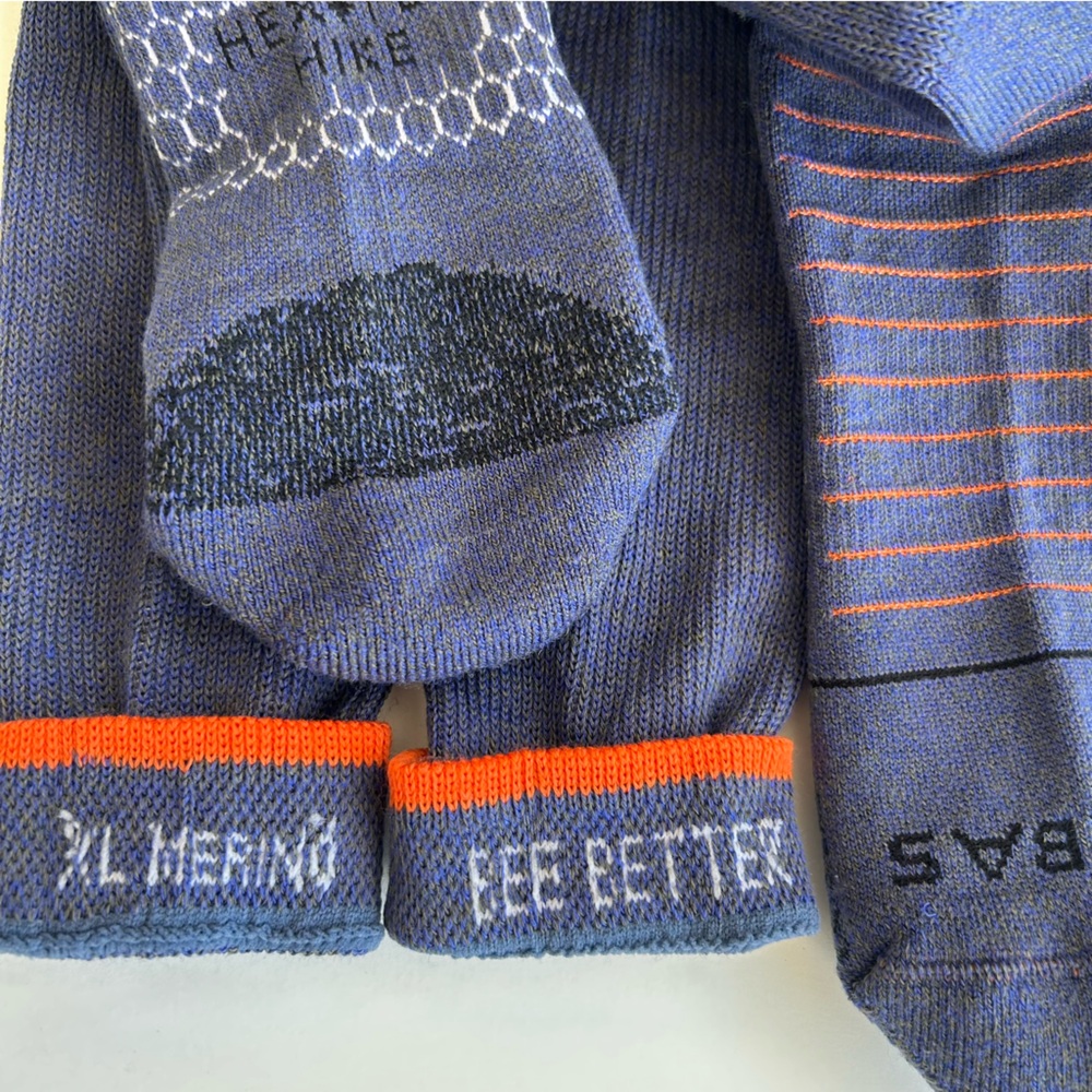Bombas New Hike Merino Wool Knee High Socks Blue black & orange X Large Hex Tec - Picture 5 of 5